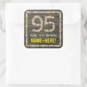 95誕生日:フローラ番号フェイク、木目、名前 スクエアシール (バッグ)