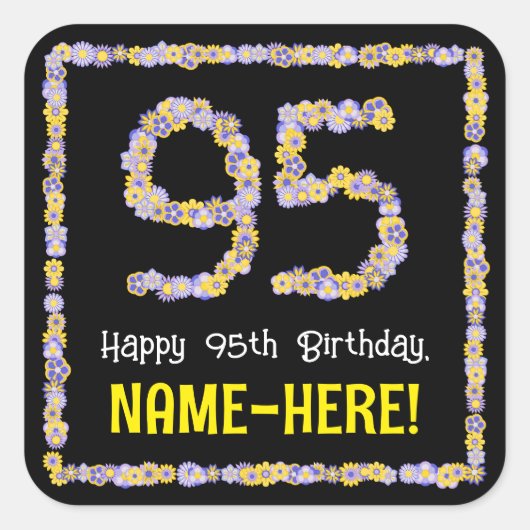 95誕生日:フローラ花数名前をカスタムする スクエアシール (正面)