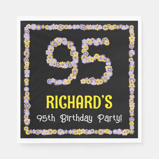 95誕生日:フローラ花数名前をカスタムする スタンダードランチョンナプキン (正面)