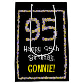 95誕生日:フローラ花数名前をカスタムする ミディアムペーパーバッグ (裏面)