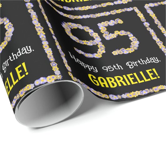 95誕生日:フローラ花数名前をカスタムする ラッピングペーパー (ロールコーナー)