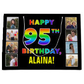 95誕生日:レインボー文字カスタム、写真&名前 ラージペーパーバッグ (正面)