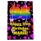 95誕生日:愛するハートパターン、虹# 95 ミディアムペーパーバッグ (正面)