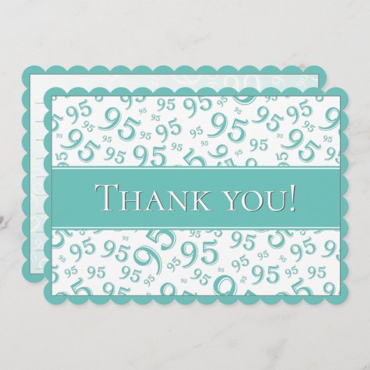 95 "Thank you!" Teal/White Number Pattern サンキューカード (正面/裏面)