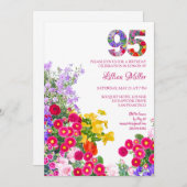 95 Years Elegant Garden Floral – 95th Birthday 招待状 (正面/裏面)