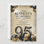 95thバルーンブラック金ゴールド誕生日 招待状 (正面)