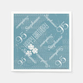 95thバースデーパーティパステルブルーフローラ紙 スタンダードカクテルナプキン (正面)