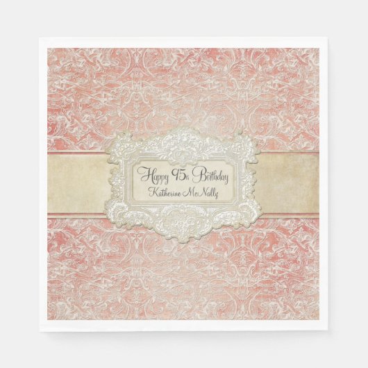 95thバースデーパーティーヴィンテージフランスのレースリージェンシー スタンダードランチョンナプキン (正面)