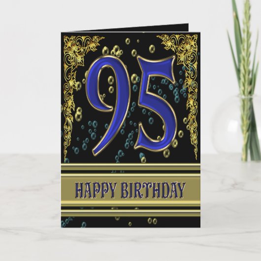 95th誕生日カード(金ゴールドとバブル) カード (正面)