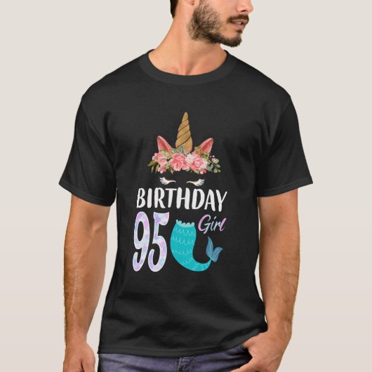 95th誕生日ガールユニコーンマーメイドテール95年オール tシャツ (正面)