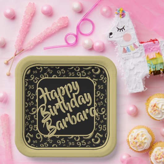 95th誕生日パーティー番号パターンブラック金ゴールド ペーパープレート (パーティー)