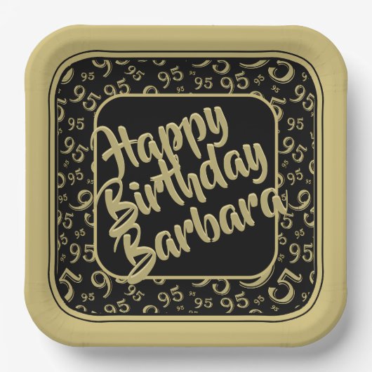 95th誕生日パーティー番号パターンブラック金ゴールド ペーパープレート (正面)