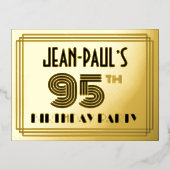 95th誕生日パーティー~アールデコスタイル"95" +名前 箔招待状ポストカード (正面)