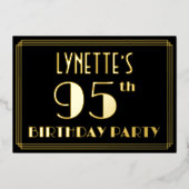 95th誕生日パーティー：アールデコ見る"95"，名前と 箔招待状 (正面)