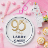 95th誕生日金ゴールドネイビーブルー名前をカスタムする ペーパープレート (パーティー)