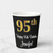 95th誕生日-エレガント高級フェイク金ゴールドルック# 紙コップ (裏面)