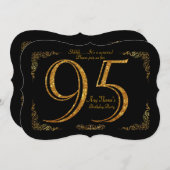 95th,誕生日パーティー95th,ギャツビー,素晴らしブラック&金ゴールド 招待状 (正面/裏面)