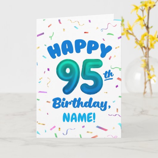 95th Balloon Number Custom Name Birthday Card カード (黄色い花)