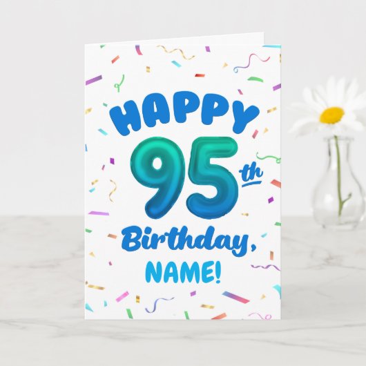95th Balloon Number Custom Name Birthday Card カード (小さな植物)
