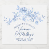 95th Birthday Dusty Blue Rose Floral スパークリングワインラベル (シングルラベル)