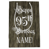 95th Birthday: Fancy, Faux Wood Look + Custom Name ミディアムペーパーバッグ (正面)