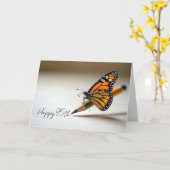 95th Birthday Monarch Butterfly On a Pencil カード (黄色い花)