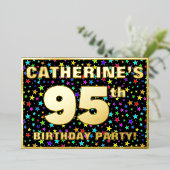95th Birthday Party —おもしろいカラフル、Stars Pattern 箔招待状 (立ち正面)