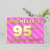 95th Birthday Party —おもしろいピンクのハートとストライプ 箔招待状 (立ち正面)