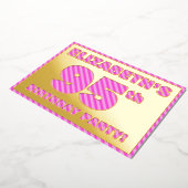 95th Birthday Party —はっきりした、おもしろい、ピンクストライプ色95 箔招待状 (回転した状態)