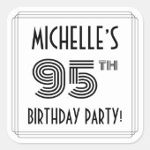 95th Birthday Party:アールデコスタイル+名前をカスタムする スクエアシール (正面)