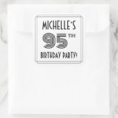 95th Birthday Party:アールデコスタイル+名前をカスタムする スクエアシール (バッグ)