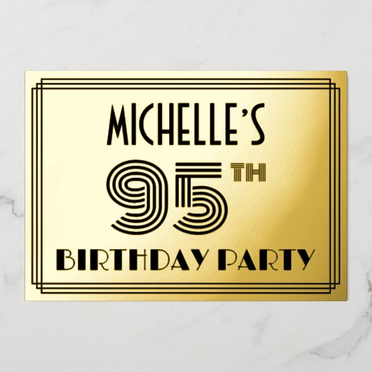 95th Birthday Party —アールデコスタイル「95」 & Name 箔招待状 (正面)