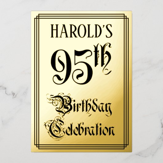 95th Birthday Party – スクリプエレガントト+名前をカスタムする 箔招待状 (正面)