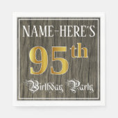 95th Birthday Party — フェイク金ゴールド&ウッドフェイク・ルックス スタンダードランチョンナプキン (正面)