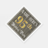 95th Birthday Party — フェイク金ゴールド&ウッドフェイク・ルックス スタンダードランチョンナプキン (角)