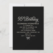 95th Birthday Party Black White Pearl Script Bow 招待状 (正面)