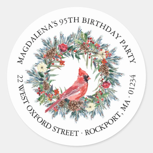 95th Birthday Party Cardinal Return Address Label ラウンドシール (正面)