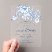 95th Birthday Party Dusty Blue Floral アクリル招待状 (インサイチュ (ポータブル))