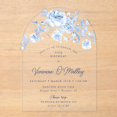 95th Birthday Party Dusty Blue Rose Floral Arch アクリル招待状 (正面)
