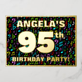 95th Birthday Party — Fun, Colorful Music Symbols 箔招待状 (正面)