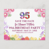 95th Birthday Save the Date, Blush Bloom Floral 95 案内ポストカード (正面)