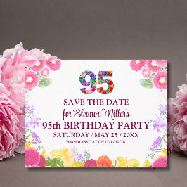 95th Birthday Save the Date, Blush Bloom Floral 95 案内ポストカード