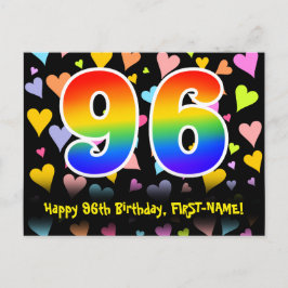 96歳の誕生日おめでとう:楽しいハート柄、虹色の96 ポストカード