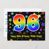 96歳の誕生日おめでとう：楽しい星柄、虹96、名前 ポストカード (正面/裏面)