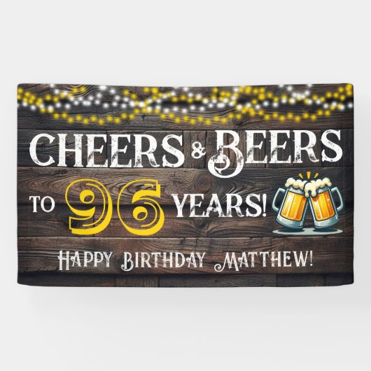 96歳の誕生日パーティーバナー Cheers and Beers 横断幕 (横)