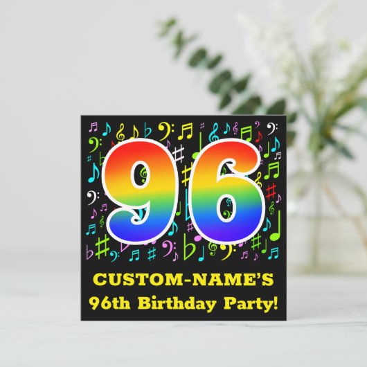 96歳の誕生日パーティー:おもしろいミュージックシンボル,レインボー96 招待状 (スタンド正面)