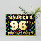96歳の誕生日パーティー - 面白くてカラフルな星柄 箔招待状 (立ち正面)