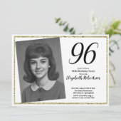 96歳の誕生日フォトギフト 白とゴールド 招待状 (スタンド正面)