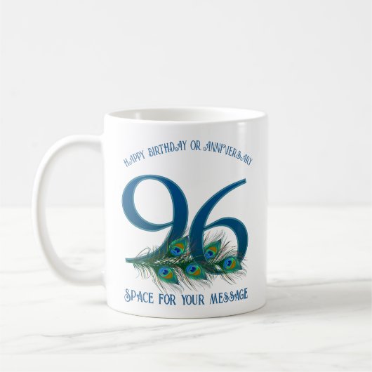 96歳の誕生日+クジャクの羽のカスタマイズデザイン コーヒーマグカップ (左)