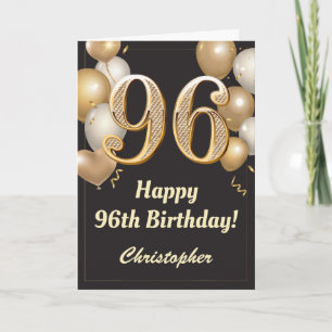 96歳の誕生日 ブラック ゴールド バルーン コンフェッティ カード